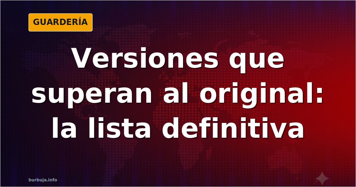 Ilustración de un vinilo girando con una guitarra y una onda de sonido, simbolizando versiones musicales que superan al origi