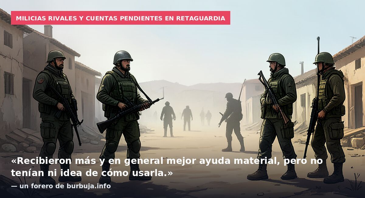 Milicias rivales y cuentas pendientes en retaguardia: «Recibieron más y en general mejor ayuda material, pero no tenían ni idea de cómo usarla.» — un forero de burbuja.info