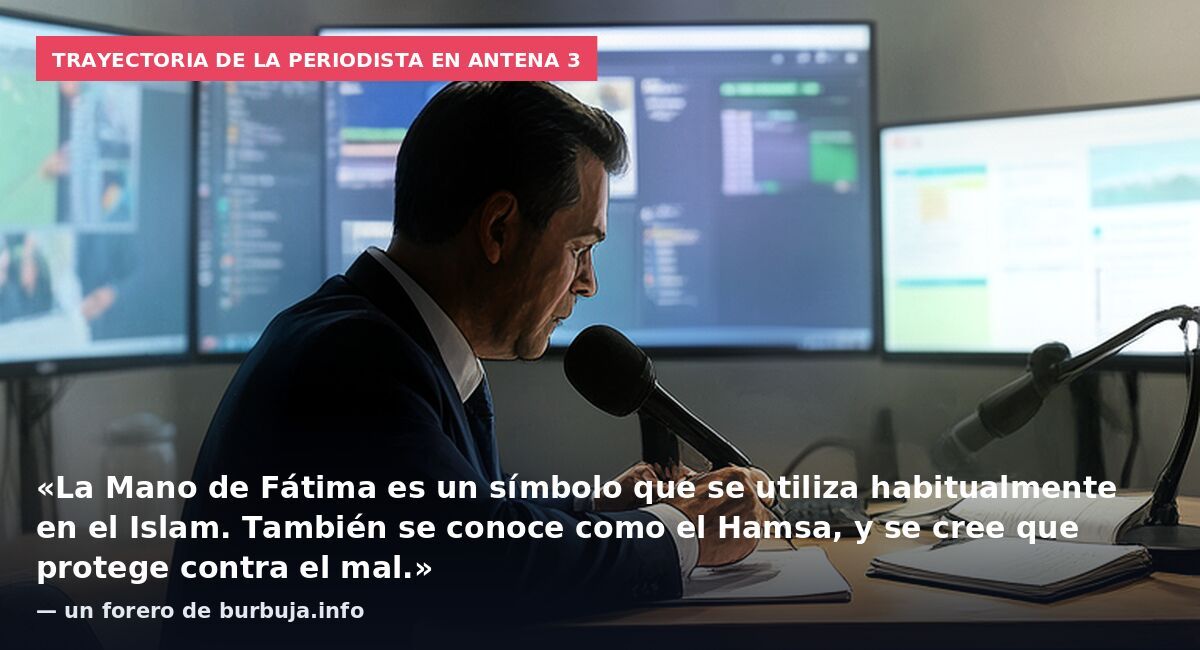 Trayectoria de la periodista en Antena 3: «La Mano de Fátima es un símbolo que se utiliza habitualmente en el Islam. También se conoce como el Hamsa, y se cree que protege contra el mal.» — un forero de burbuja.info