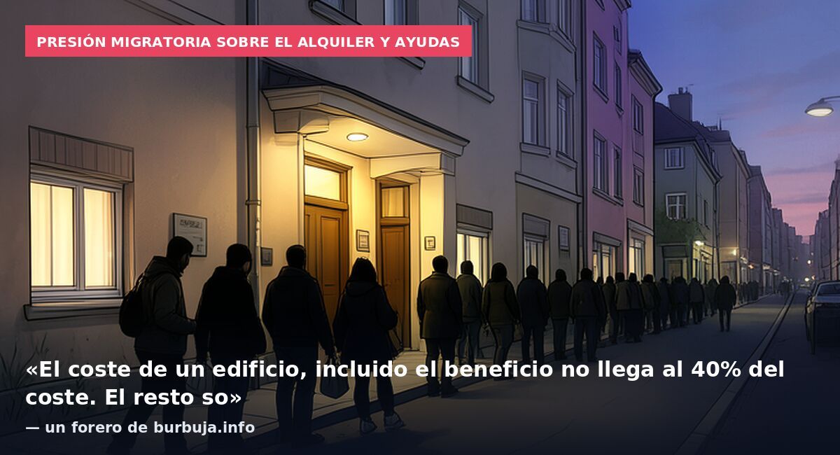Presión migratoria sobre el alquiler y ayudas: «El coste de un edificio, incluido el beneficio no llega al 40% del coste. El resto so» — un forero de burbuja.info