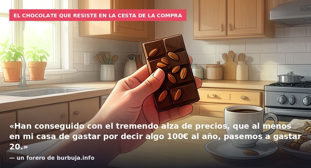 El chocolate que resiste en la cesta de la compra: «Han conseguido con el tremendo alza de precios, que al menos en mi casa de gastar por decir algo 100€ al año, pasemos a gastar 20.» — un forero de burbuja.info