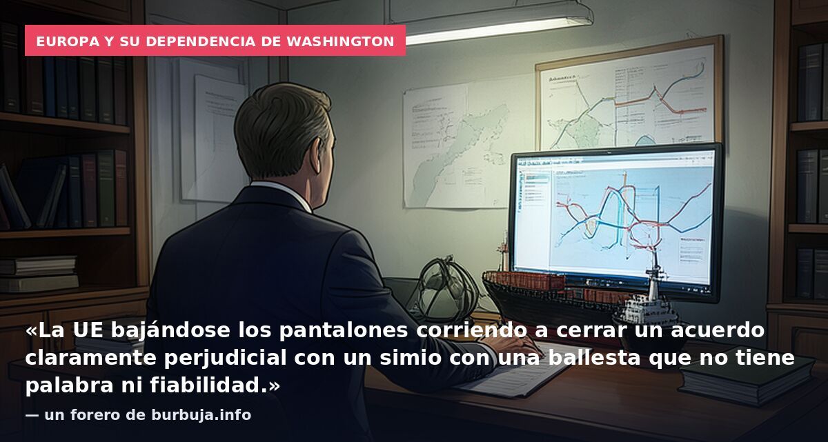 Europa y su dependencia de Washington: «La UE bajándose los pantalones corriendo a cerrar un acuerdo claramente perjudicial con un simio con una ballesta que no tiene palabra ni fiabilidad.» — un forero de burbuja.info
