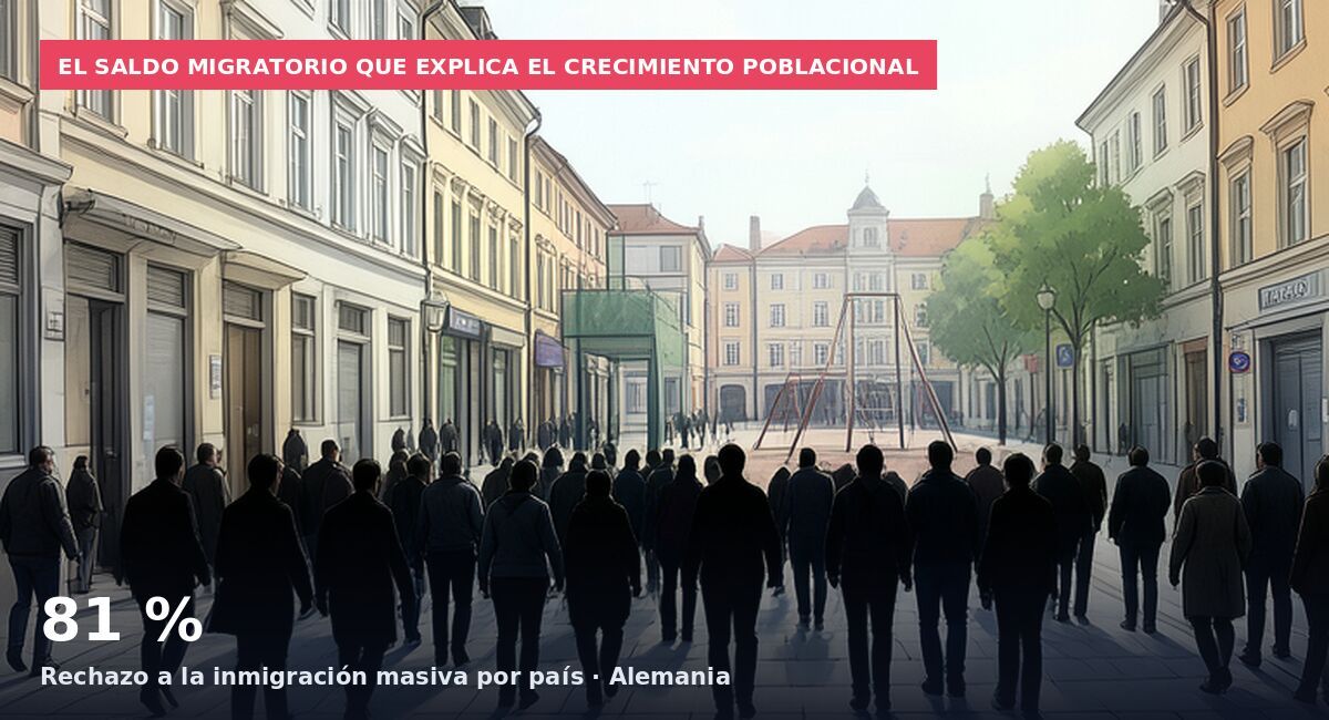 El saldo migratorio que explica el crecimiento poblacional: 81 % Rechazo a la inmigración masiva por país · Alemania
