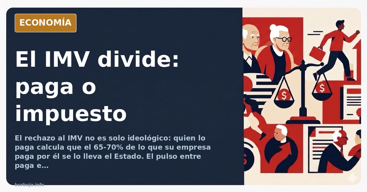 Ilustración editorial de una balanza inclinada entre una paga mensual y una nómina con impuestos, símbolo del debate sobre el