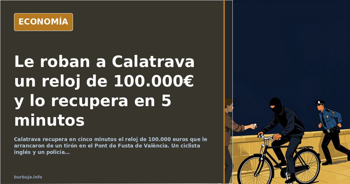 Ilustración editorial del Pont de Fusta de València con un reloj de lujo en primer plano y una silueta corriendo al fondo