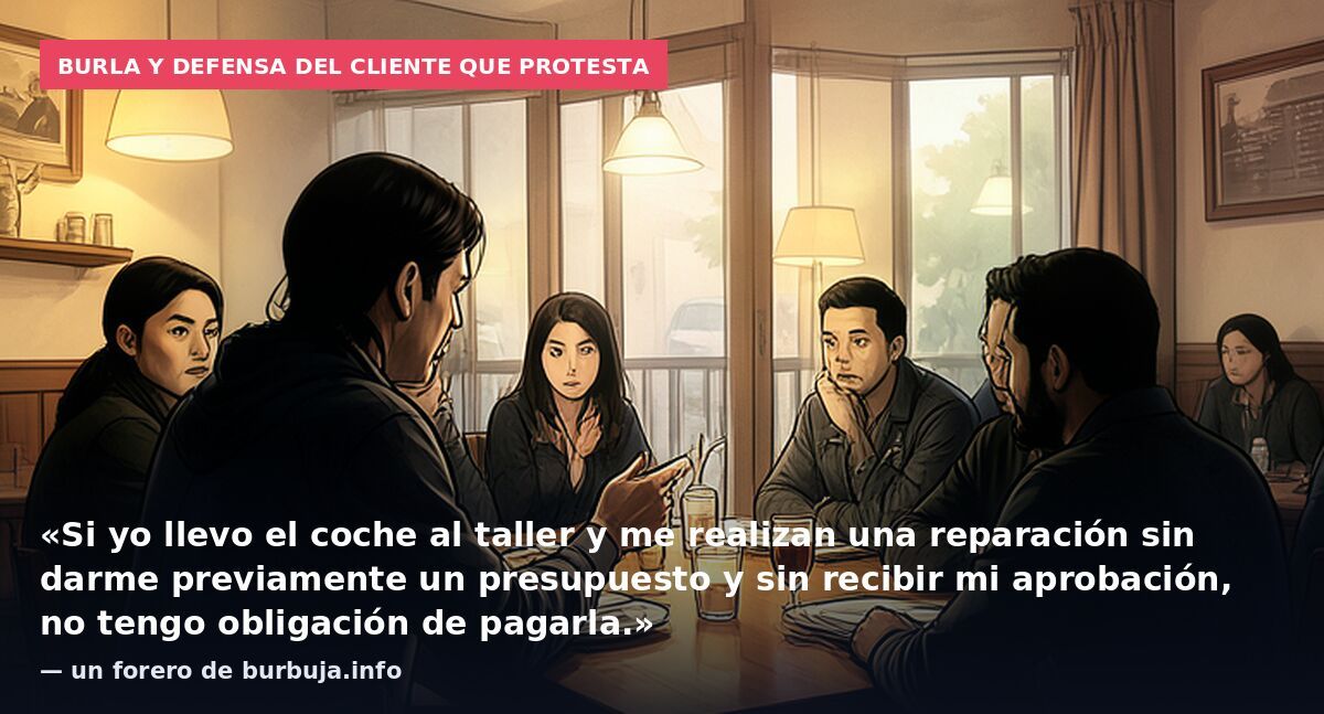 Burla y defensa del cliente que protesta: «Si yo llevo el coche al taller y me realizan una reparación sin darme previamente un presupuesto y sin recibir mi aprobación, no tengo obligación de pagarla.» — un forero de burbuja.info