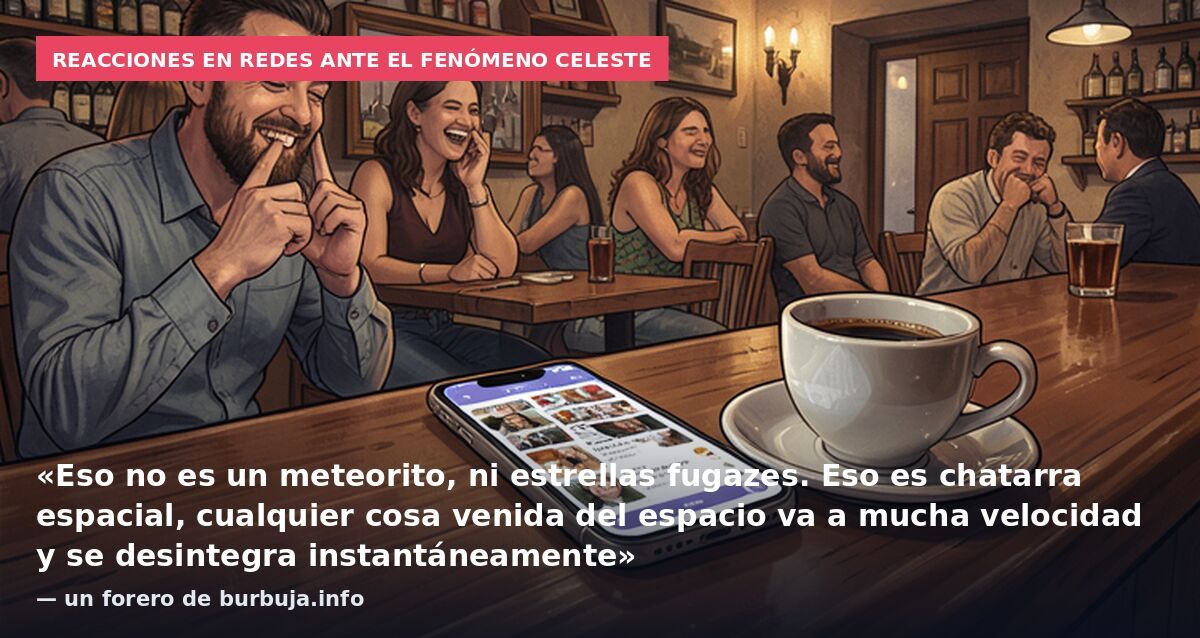 Reacciones en redes ante el fenómeno celeste: «Eso no es un meteorito, ni estrellas fugazes. Eso es chatarra espacial, cualquier cosa venida del espacio va a mucha velocidad y se desintegra instantáneamente» — un forero de burbuja.info