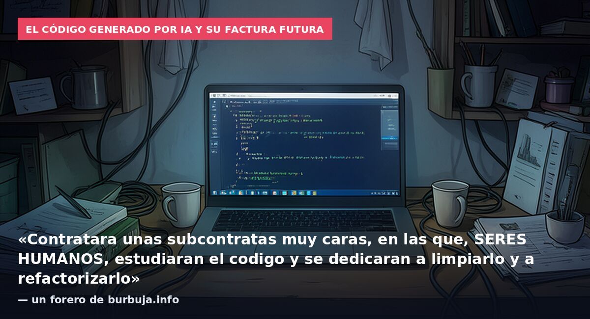 El código generado por IA y su factura futura: «Contratara unas subcontratas muy caras, en las que, SERES HUMANOS, estudiaran el codigo y se dedicaran a limpiarlo y a refactorizarlo» — un forero de burbuja.info