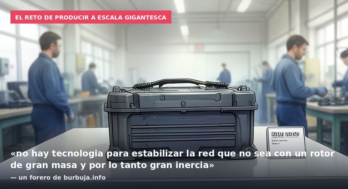 El reto de producir a escala gigantesca: «no hay tecnologia para estabilizar la red que no sea con un rotor de gran masa y por lo tanto gran inercia» — un forero de burbuja.info