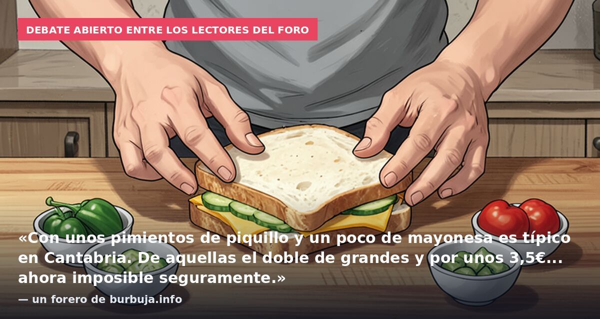 Debate abierto entre los lectores del foro: «Con unos pimientos de piquillo y un poco de mayonesa es típico en Cantabria. De aquellas el doble de grandes y por unos 3,5€... ahora imposible seguramente.» — un forero de burbuja.info