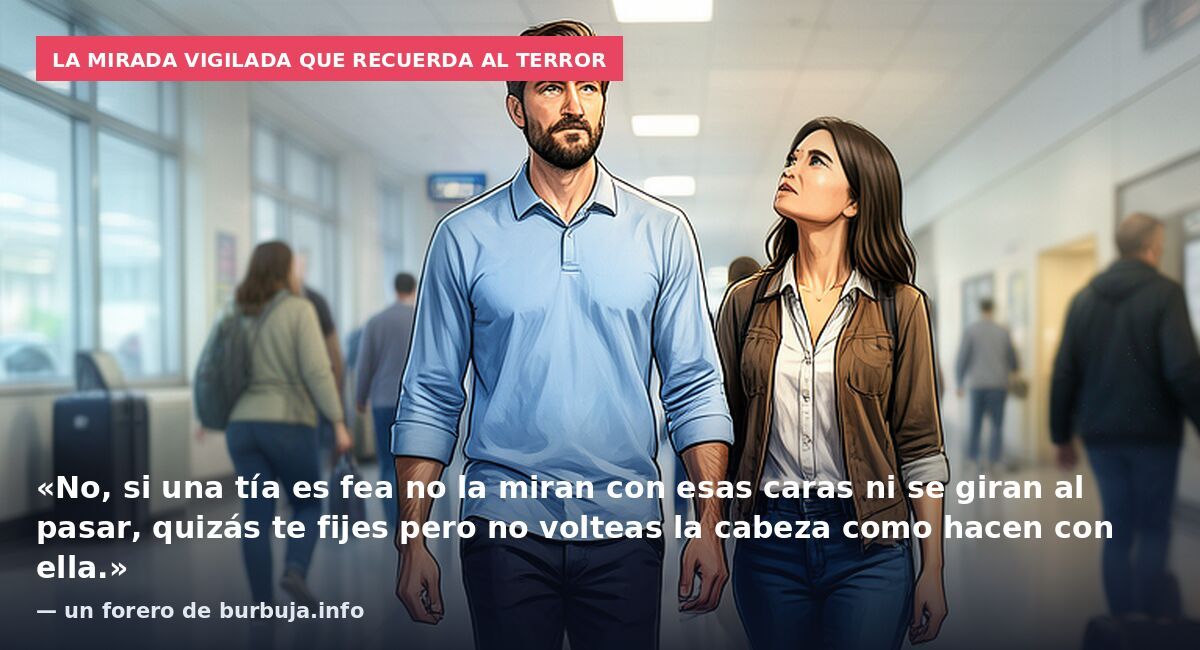 La mirada vigilada que recuerda al terror: «No, si una tía es fea no la miran con esas caras ni se giran al pasar, quizás te fijes pero no volteas la cabeza como hacen con ella.» — un forero de burbuja.info