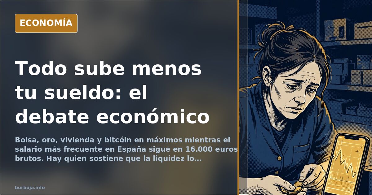 Gráfico editorial con flechas ascendentes en azul marino y dorado sobre una silueta de billetes y una casa, ilustrando la bre