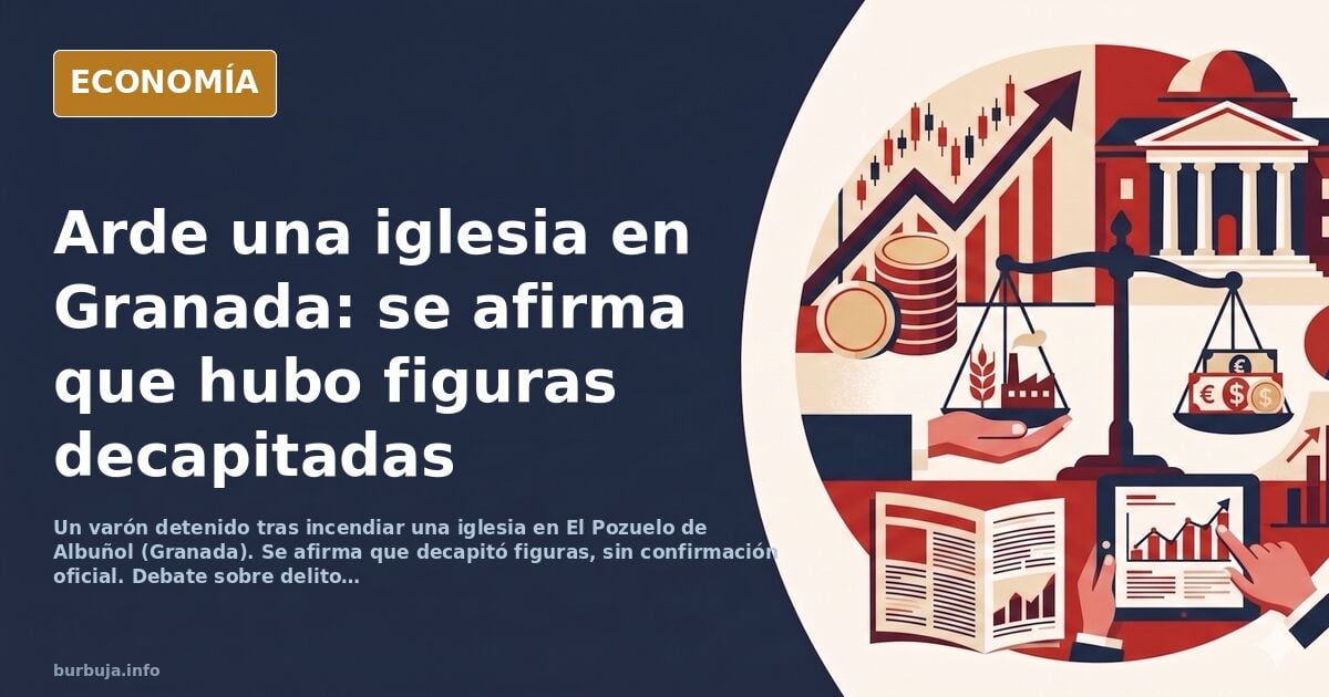 Interior de una iglesia española con bancos y altar, iluminada por luz dorada, con signos de daño en las imágenes religiosas