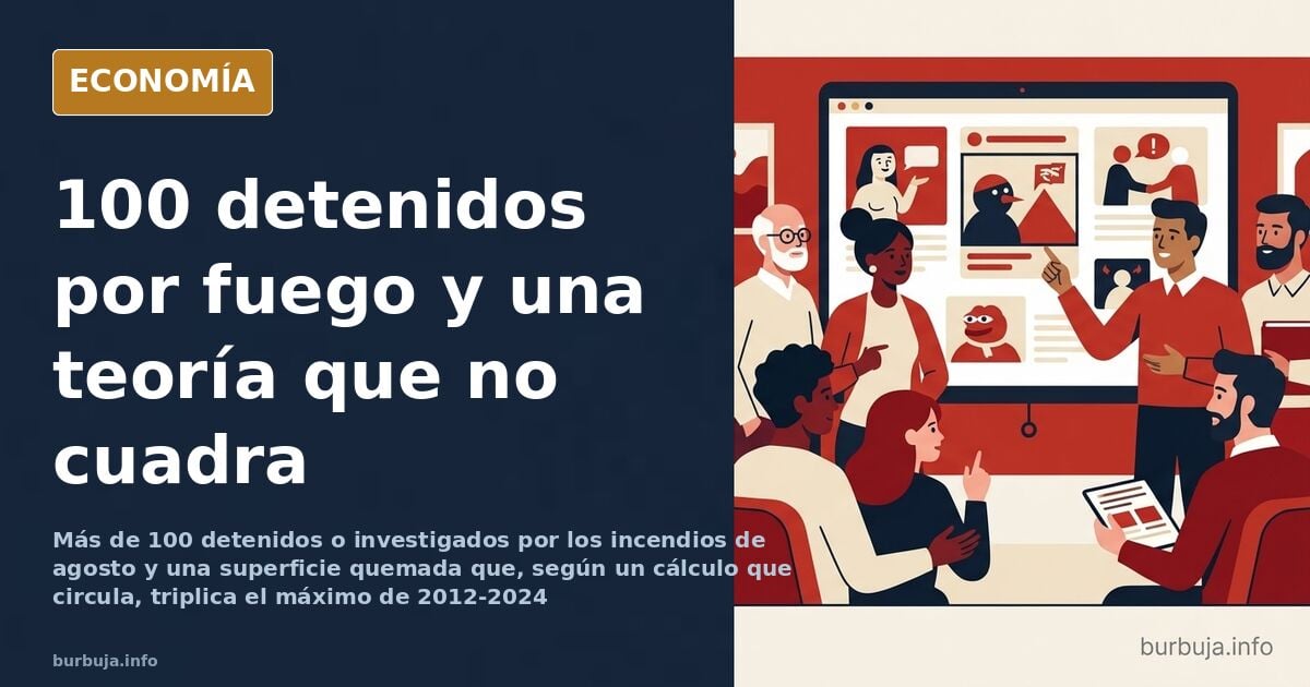 Ilustración editorial de focos de incendio simultáneos sobre un mapa del oeste peninsular con humo cubriendo el territorio