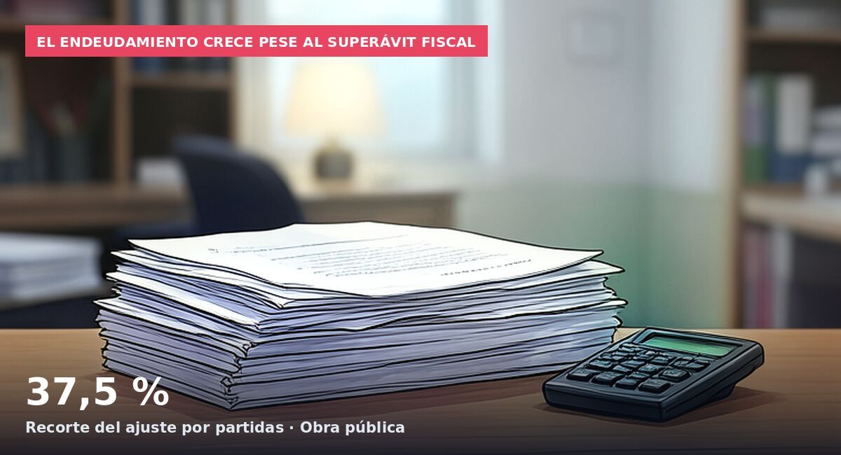 El endeudamiento crece pese al superávit fiscal: 37,5 % Recorte del ajuste por partidas · Obra pública