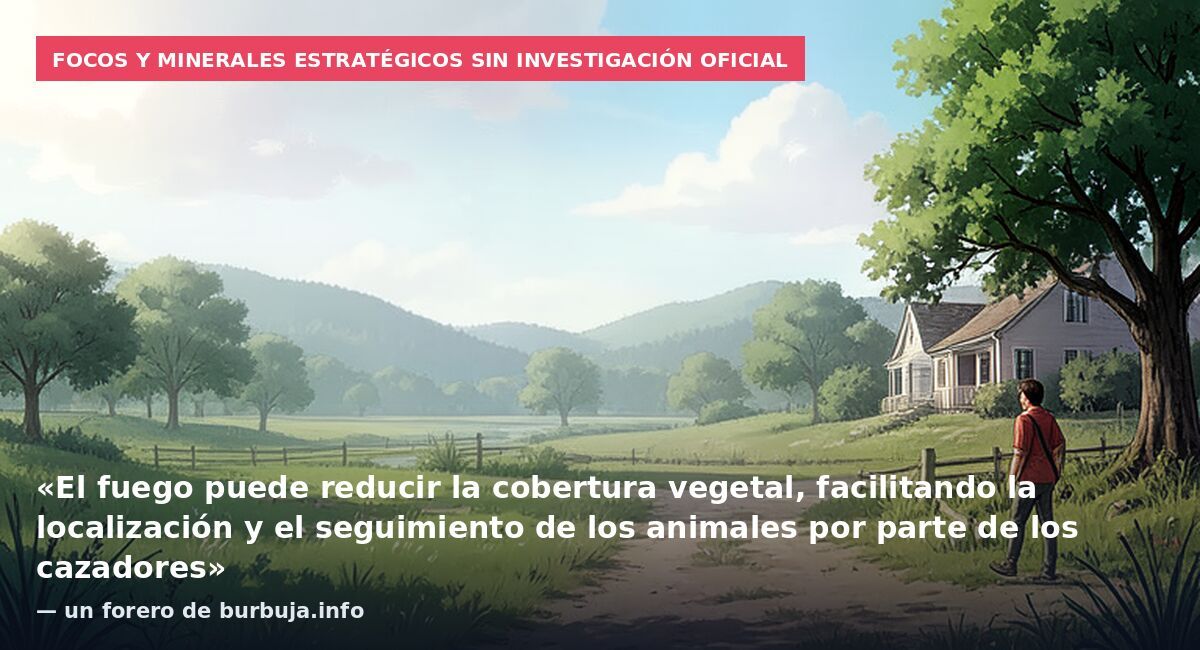 Focos y minerales estratégicos sin investigación oficial: «El fuego puede reducir la cobertura vegetal, facilitando la localización y el seguimiento de los animales por parte de los cazadores» — un forero de burbuja.info