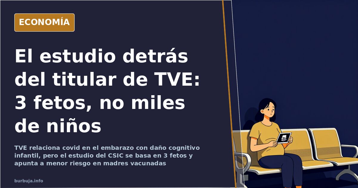 Ilustración editorial de un televisor emitiendo un titular sobre covid en el embarazo y daño cognitivo en niños