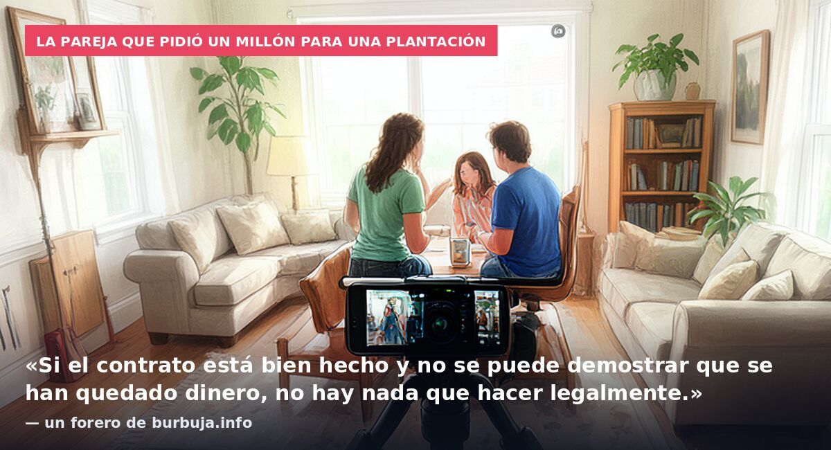 La pareja que pidió un millón para una plantación: «Si el contrato está bien hecho y no se puede demostrar que se han quedado dinero, no hay nada que hacer legalmente.» — un forero de burbuja.info
