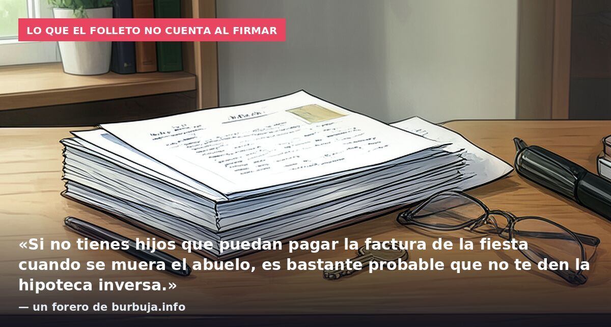 Lo que el folleto no cuenta al firmar: «Si no tienes hijos que puedan pagar la factura de la fiesta cuando se muera el abuelo, es bastante probable que no te den la hipoteca inversa.» — un forero de burbuja.info
