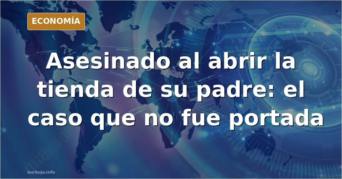 Ilustración editorial de una persiana metálica de comercio a medio subir en una calle vacía al amanecer