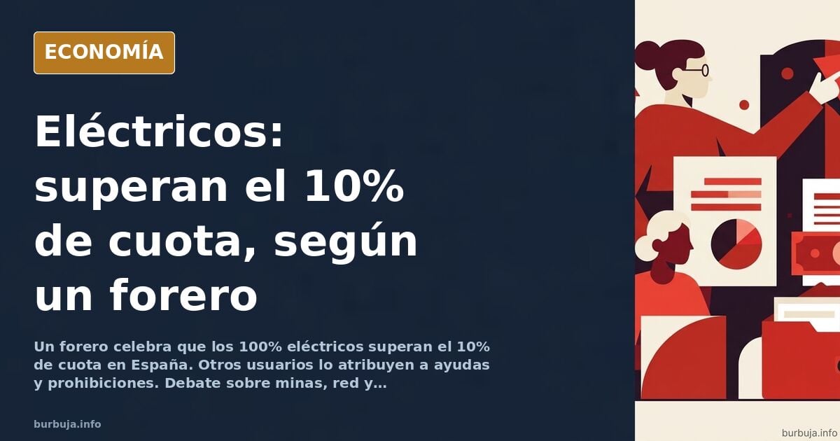 Gráfico de cuota de mercado del coche eléctrico en España superando el 10% con silueta de turismo enchufado