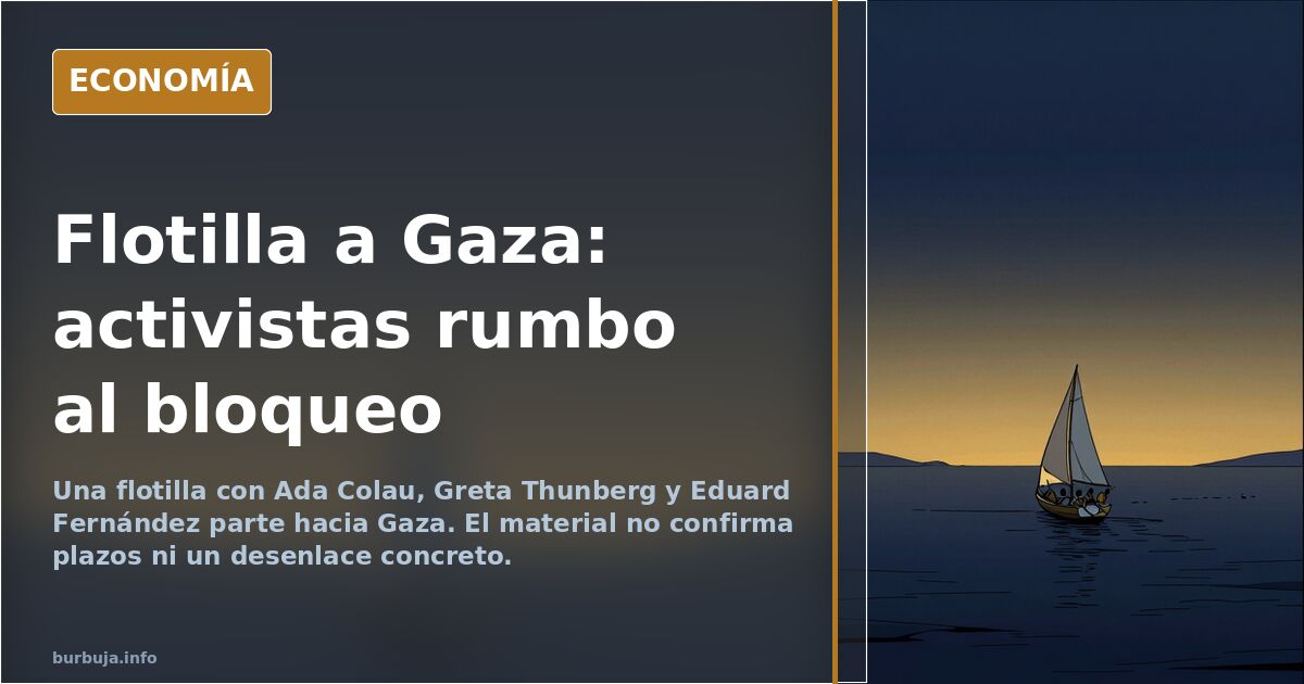 Barcos de una flotilla humanitaria navegando hacia Gaza bajo un cielo oscuro con el bloqueo naval al fondo