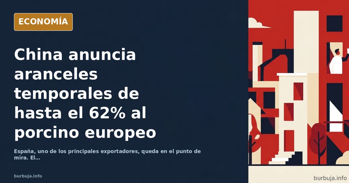 Ilustración editorial de un jamón ibérico colgado en una bodega con un gráfico de aranceles al fondo, simbolizando el impacto