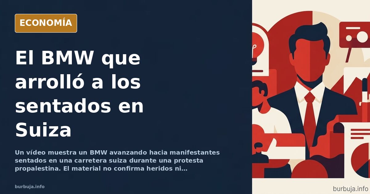 Ilustración editorial de un coche oscuro avanzando hacia un grupo de personas sentadas en una carretera durante una protesta