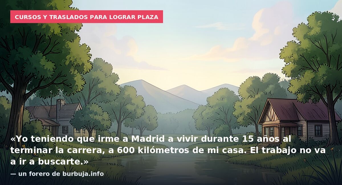 Cursos y traslados para lograr plaza: «Yo teniendo que irme a Madrid a vivir durante 15 años al terminar la carrera, a 600 kilómetros de mi casa. El trabajo no va a ir a buscarte.» — un forero de burbuja.info