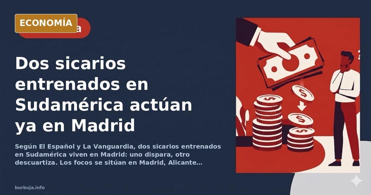 Ilustración editorial de dos siluetas bajo una farola en una calle de Madrid, una con pistola y otra con un cuchillo, en tono