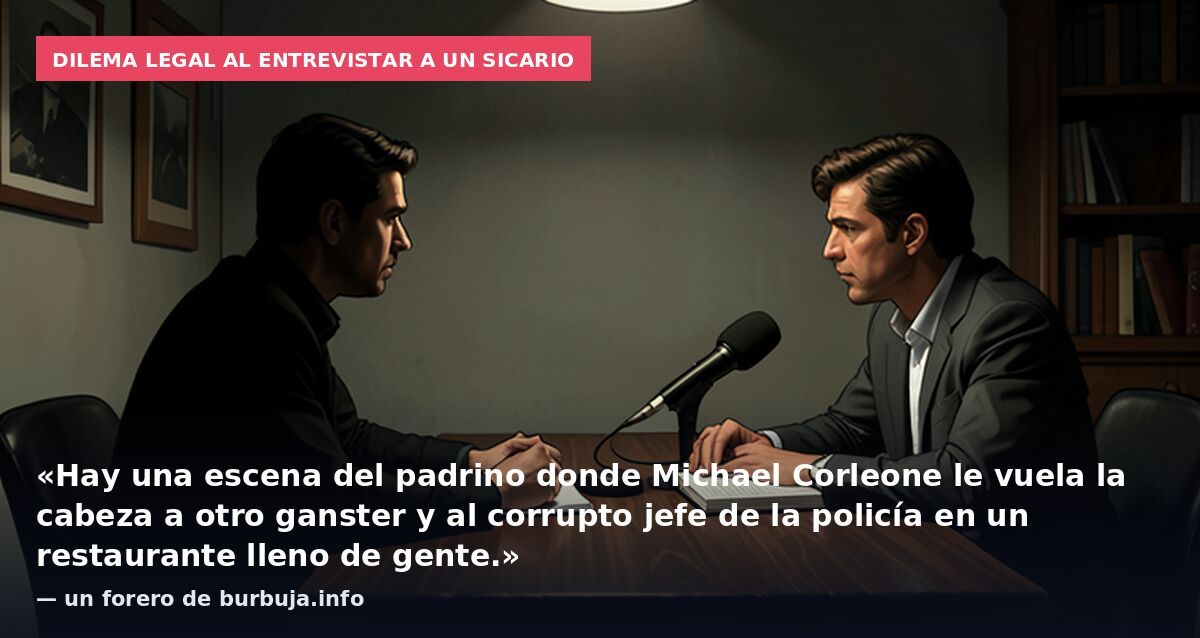 Dilema legal al entrevistar a un sicario: «Hay una escena del padrino donde Michael Corleone le vuela la cabeza a otro ganster y al corrupto jefe de la policía en un restaurante lleno de gente.» — un forero de burbuja.info
