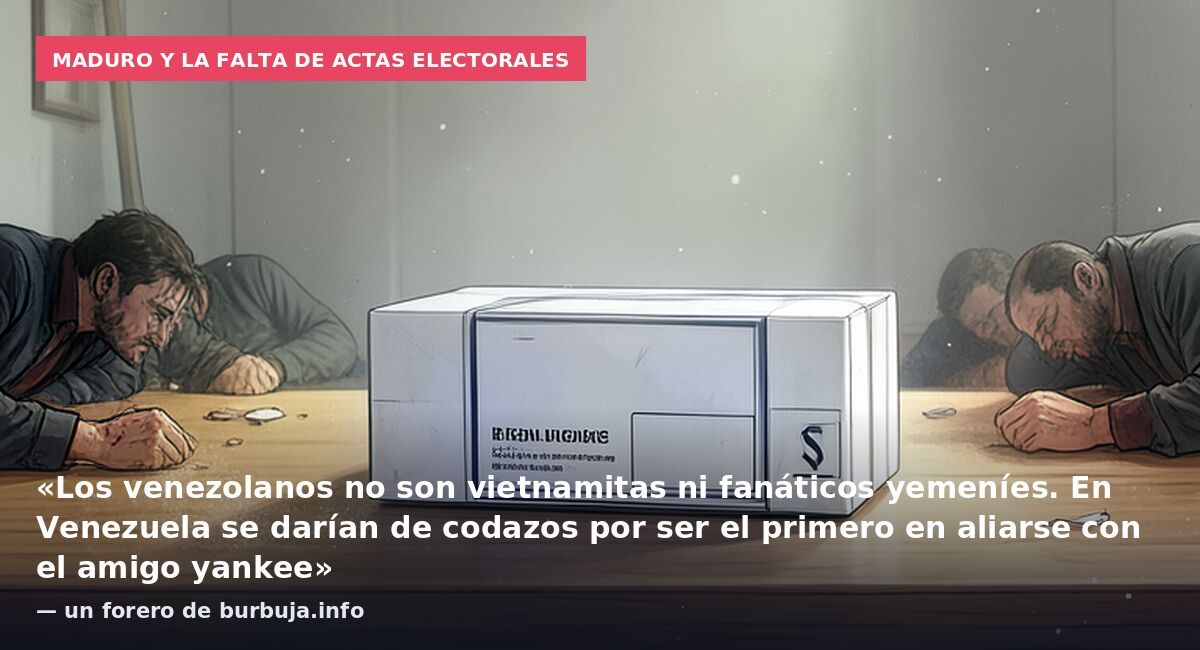 Maduro y la falta de actas electorales: «Los venezolanos no son vietnamitas ni fanáticos yemeníes. En Venezuela se darían de codazos por ser el primero en aliarse con el amigo yankee» — un forero de burbuja.info