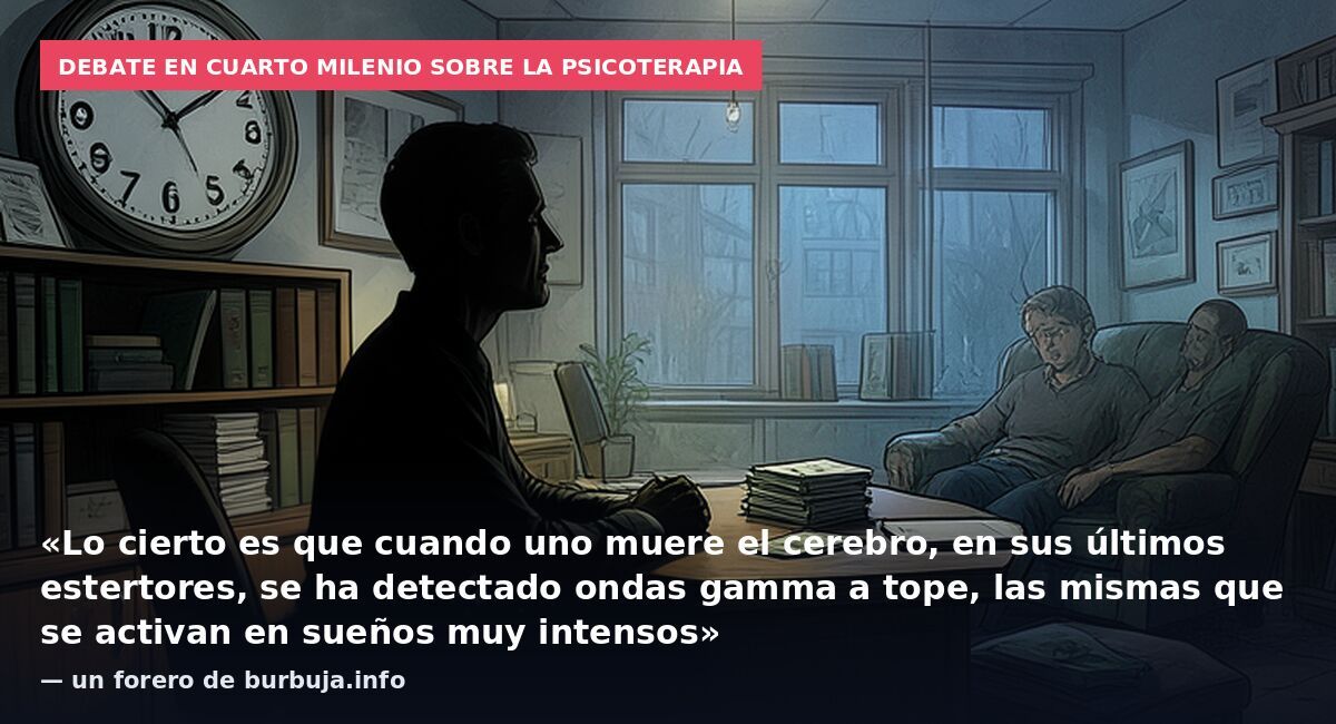 Debate en Cuarto Milenio sobre la psicoterapia: «Lo cierto es que cuando uno muere el cerebro, en sus últimos estertores, se ha detectado ondas gamma a tope, las mismas que se activan en sueños muy intensos» — un forero de burbuja.info