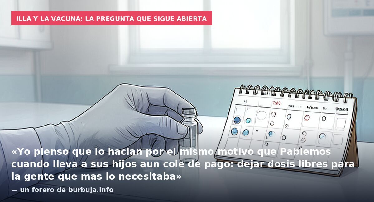 Illa y la vacuna: la pregunta que sigue abierta: «Yo pienso que lo hacian por el mismo motivo que Pablemos cuando lleva a sus hijos aun cole de pago: dejar dosis libres para la gente que mas lo necesitaba» — un forero de burbuja.info