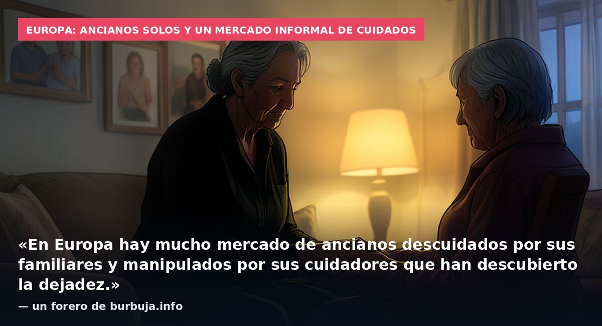 Europa: ancianos solos y un mercado informal de cuidados: «En Europa hay mucho mercado de ancianos descuidados por sus familiares y manipulados por sus cuidadores que han descubierto la dejadez.» — un forero de burbuja.info