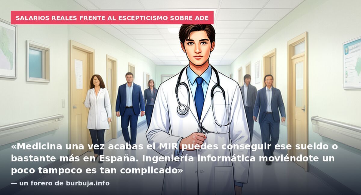Salarios reales frente al escepticismo sobre ADE: «Medicina una vez acabas el MIR puedes conseguir ese sueldo o bastante más en España. Ingeniería informática moviéndote un poco tampoco es tan complicado» — un forero de burbuja.info