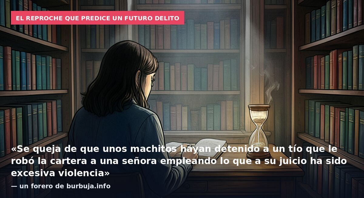 El reproche que predice un futuro delito: «Se queja de que unos machitos hayan detenido a un tío que le robó la cartera a una señora empleando lo que a su juicio ha sido excesiva violencia» — un forero de burbuja.info
