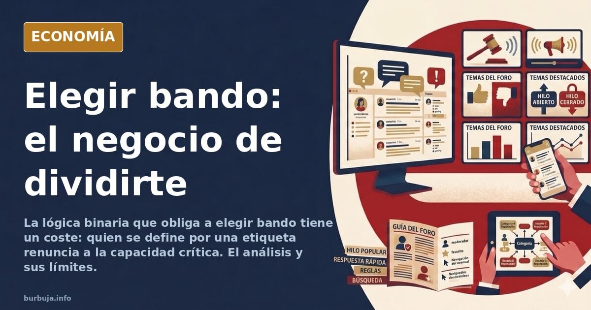 Ilustración editorial sobre la obligación de elegir bando en política y conflictos internacionales