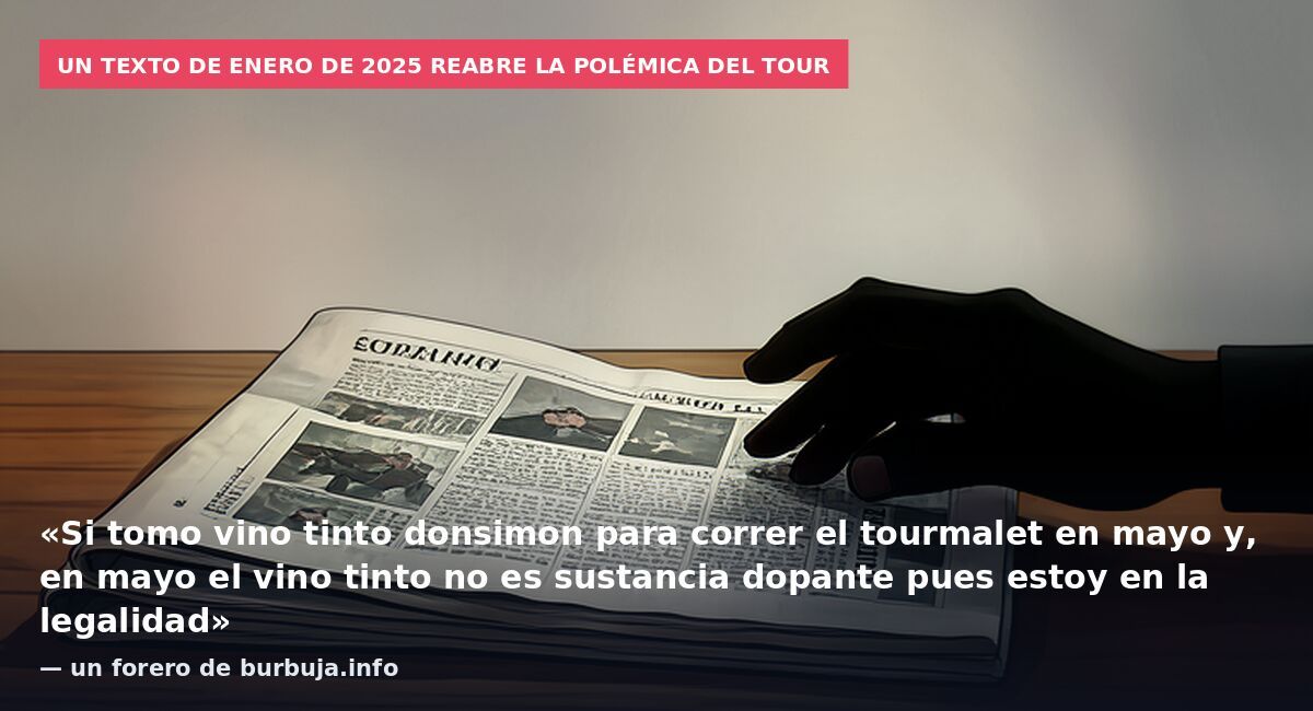 Un texto de enero de 2025 reabre la polémica del Tour: «Si tomo vino tinto donsimon para correr el tourmalet en mayo y, en mayo el vino tinto no es sustancia dopante pues estoy en la legalidad» — un forero de burbuja.info