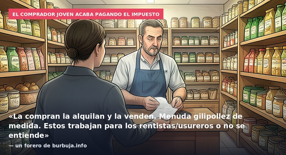 El comprador joven acaba pagando el impuesto: «La compran la alquilan y la venden. Menuda gilipollez de medida. Estos trabajan para los rentistas/usureros o no se entiende» — un forero de burbuja.info