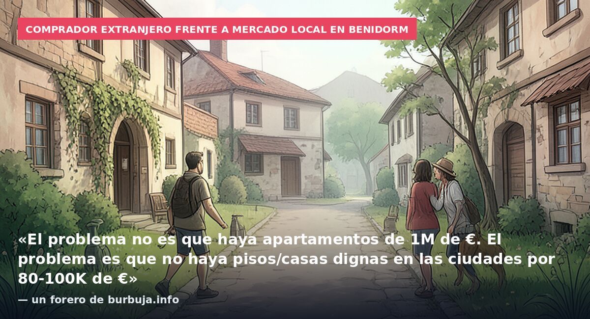 Comprador extranjero frente a mercado local en Benidorm: «El problema no es que haya apartamentos de 1M de €. El problema es que no haya pisos/casas dignas en las ciudades por 80-100K de €» — un forero de burbuja.info
