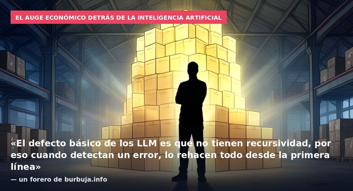El auge económico detrás de la inteligencia artificial: «El defecto básico de los LLM es que no tienen recursividad, por eso cuando detectan un error, lo rehacen todo desde la primera línea» — un forero de burbuja.info