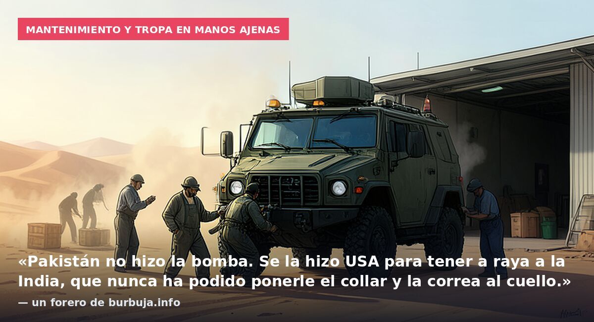 Mantenimiento y tropa en manos ajenas: «Pakistán no hizo la bomba. Se la hizo USA para tener a raya a la India, que nunca ha podido ponerle el collar y la correa al cuello.» — un forero de burbuja.info