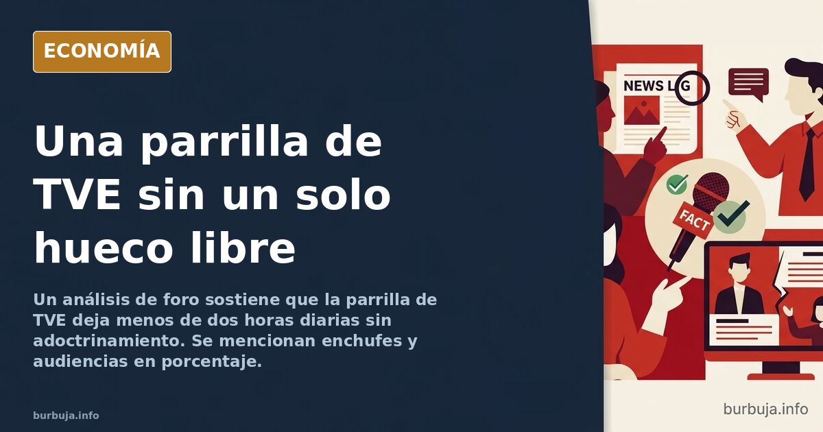 Ilustración editorial de una parrilla de televisión pública con franjas horarias ocupadas y un único hueco libre al final del