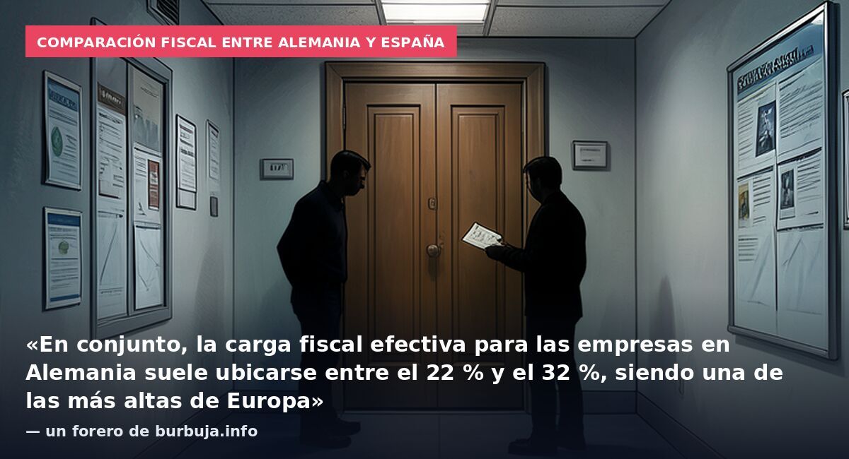 Comparación fiscal entre Alemania y España: «En conjunto, la carga fiscal efectiva para las empresas en Alemania suele ubicarse entre el 22 % y el 32 %, siendo una de las más altas de Europa» — un forero de burbuja.info