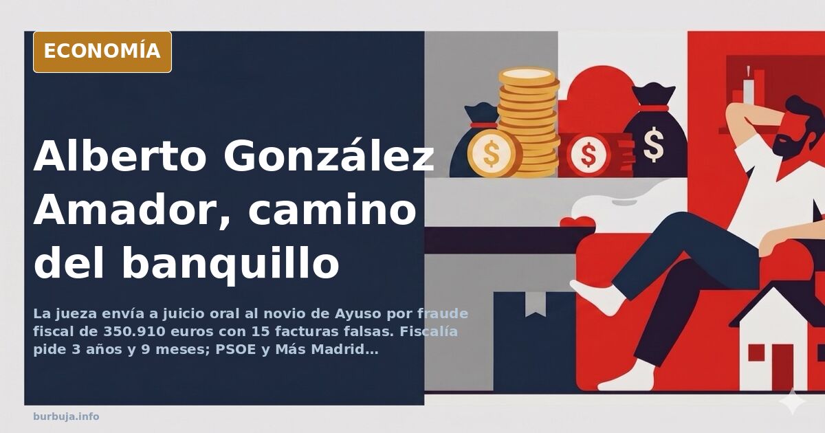 Ilustración editorial de un banquillo vacío en una sala judicial con expedientes apilados y una balanza dorada sobre fondo az
