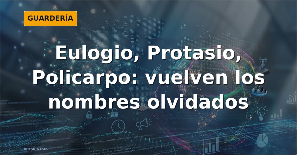 Ilustración de una pila bautismal con nombres tradicionales españoles como Eulogio, Protasio y Policarpo escritos alrededor