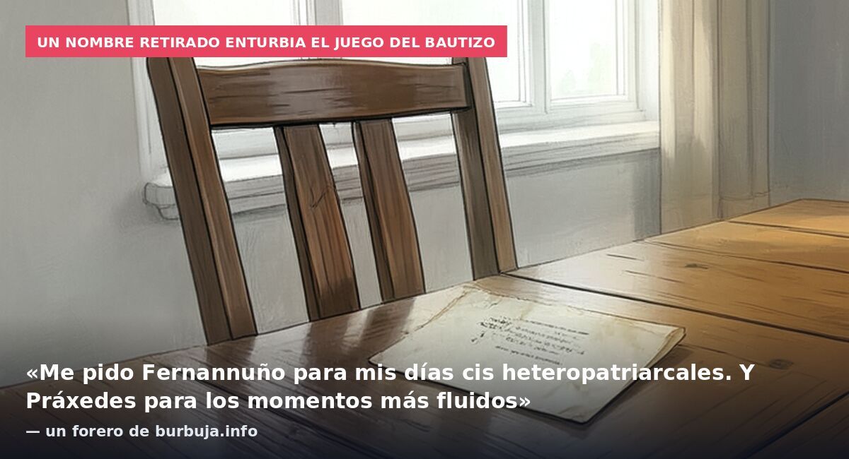 Un nombre retirado enturbia el juego del bautizo: «Me pido Fernannuño para mis días cis heteropatriarcales. Y Práxedes para los momentos más fluidos» — un forero de burbuja.info