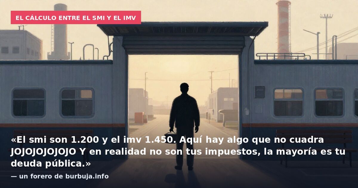 El cálculo entre el SMI y el IMV: «El smi son 1.200 y el imv 1.450. Aquí hay algo que no cuadra JOJOJOJOJOJO Y en realidad no son tus impuestos, la mayoría es tu deuda pública.» — un forero de burbuja.info