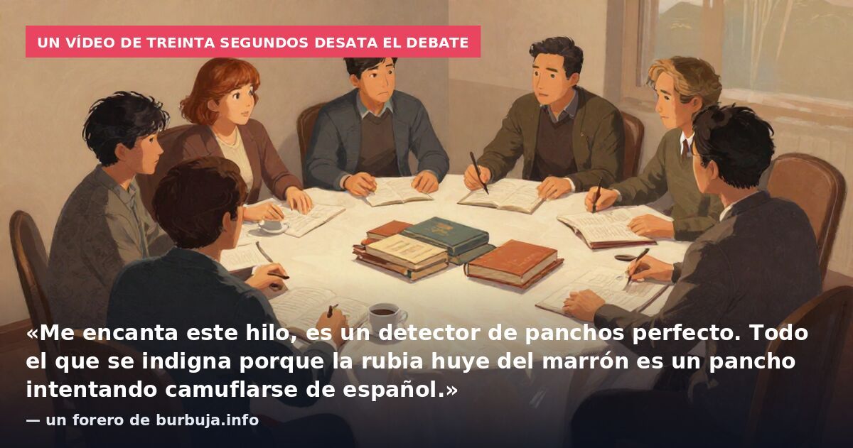 Un vídeo de treinta segundos desata el debate: «Me encanta este hilo, es un detector de panchos perfecto. Todo el que se indigna porque la rubia huye del marrón es un pancho intentando camuflarse de español.» — un forero de burbuja.info